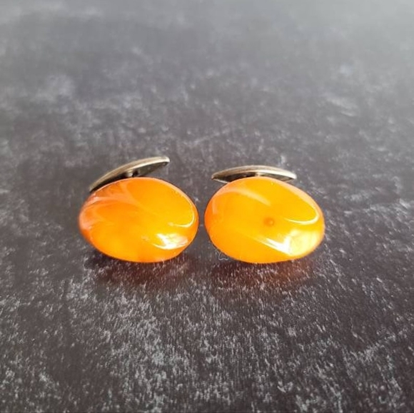 Vintage 830 Silver Amber Cufflinks - Picture 4 of 10